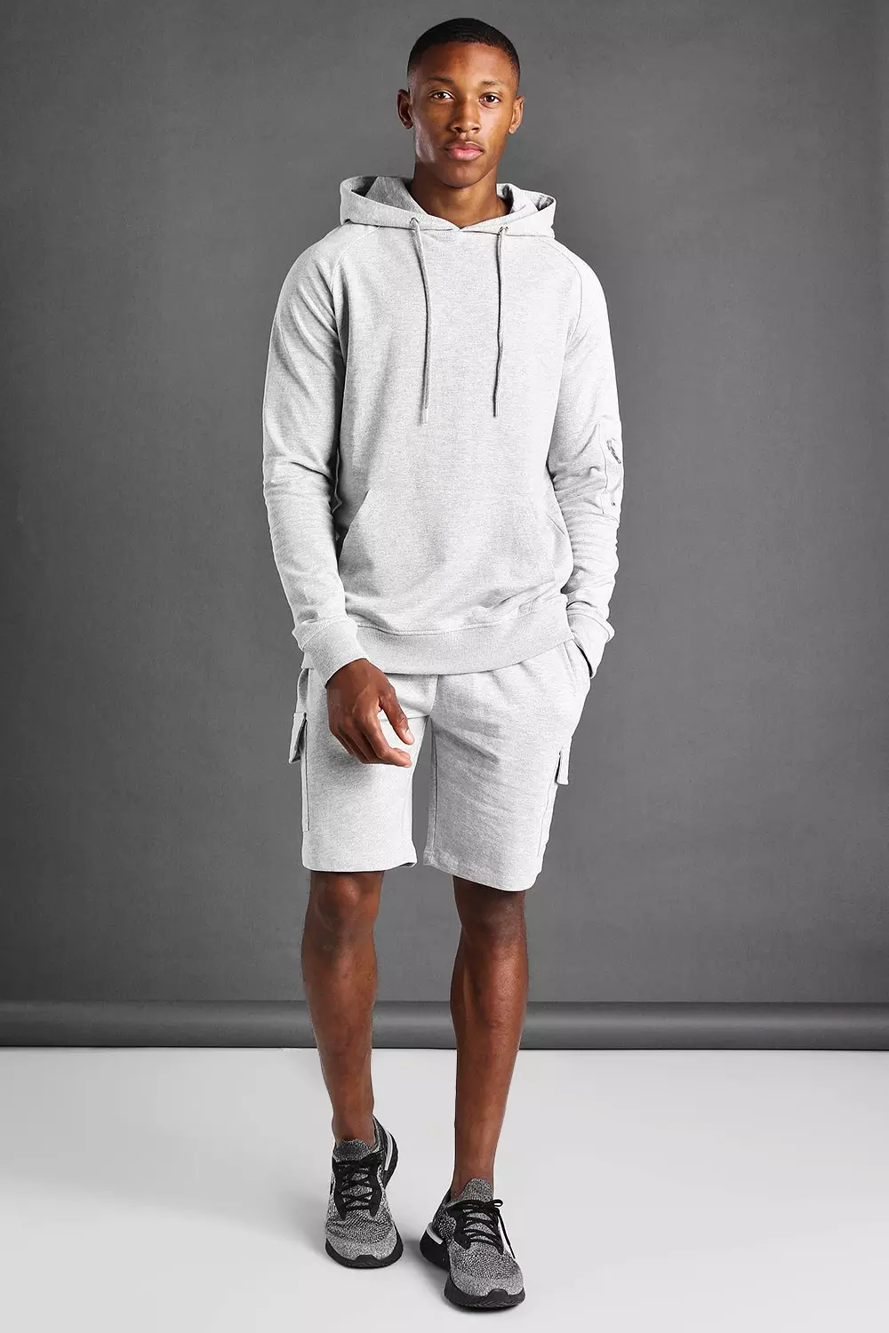 Grey hoodie and shorts set sale