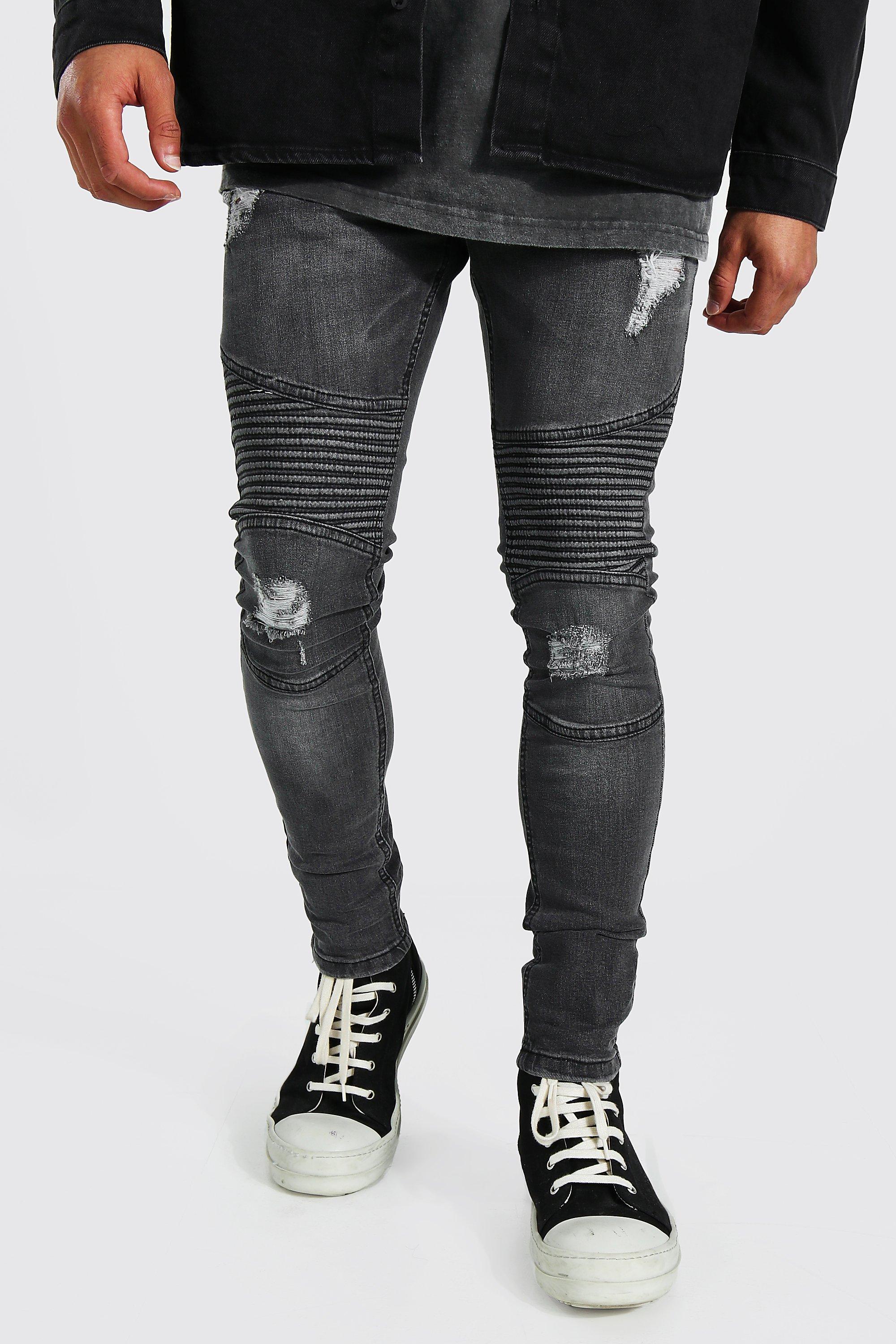 etnisch Riet Grammatica Super Skinny Biker Jeans With Rips | boohooMAN USA