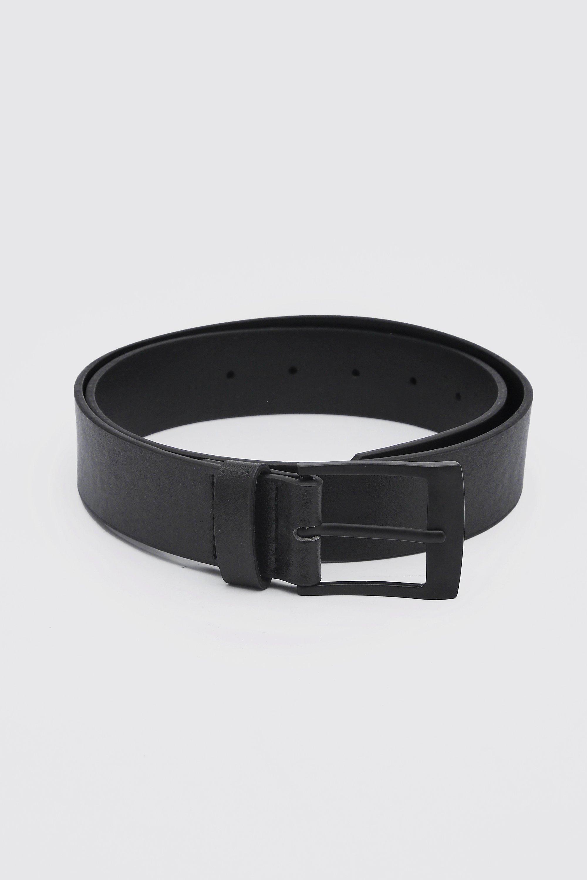 Matte Black Rectangle Buckle Faux Leather Belt