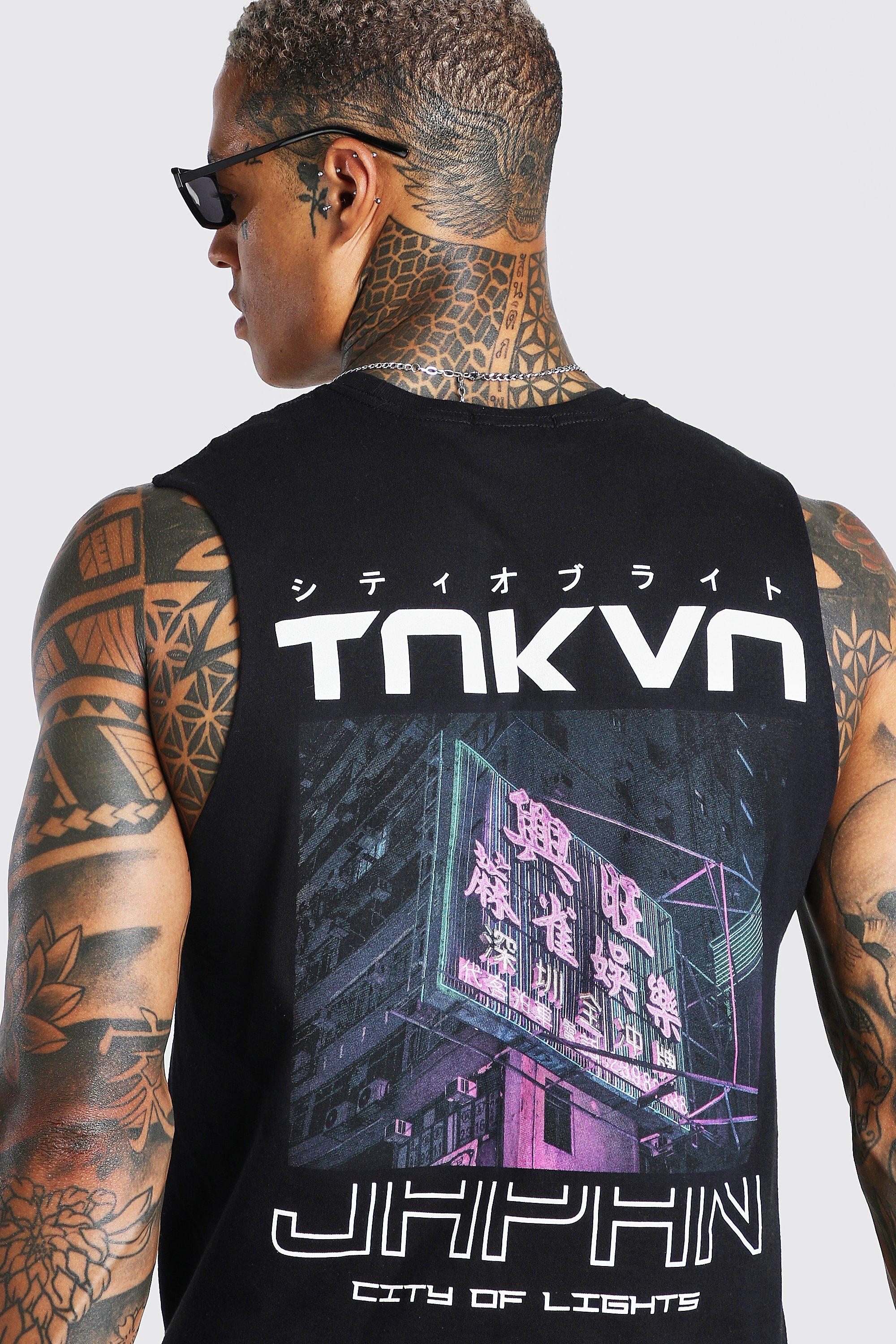 Toyko Back Print Drop Armhole Tank Boohooman