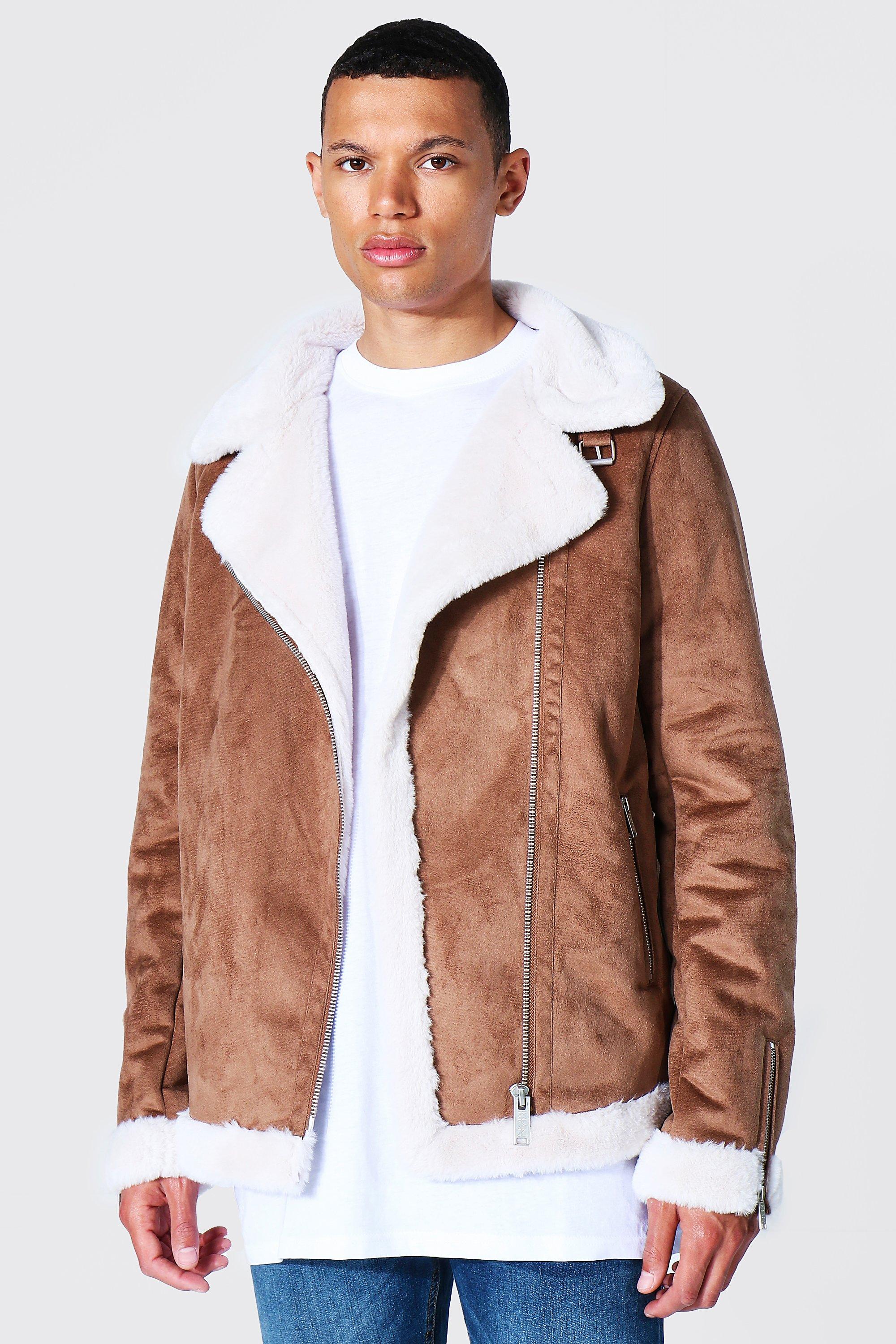 Men's Faux-Suede Aviator Jacket - Brown