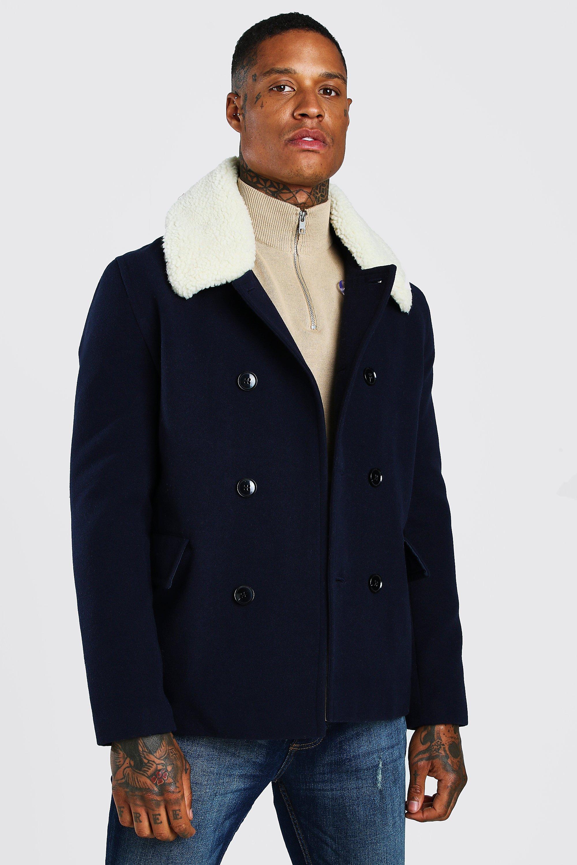 Borg collar wool blend sales pea coat