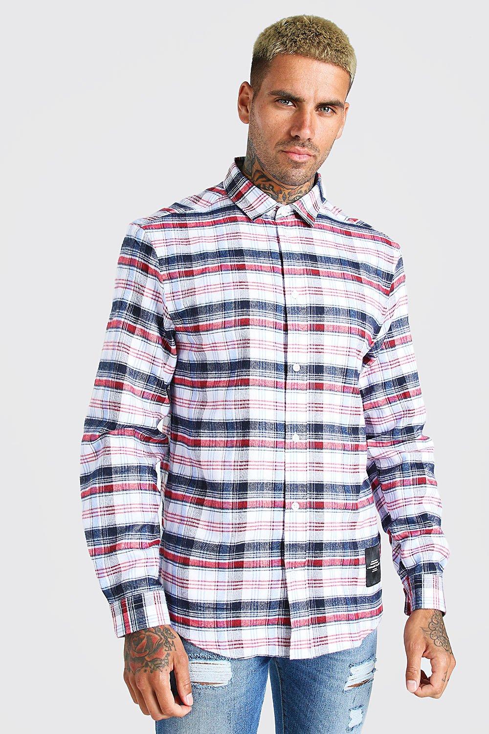Flannel Shirt With Man Woven Tab Boohooman