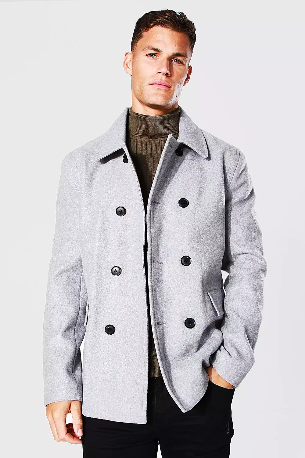 Tall Wool Look Pea Coat boohooMAN