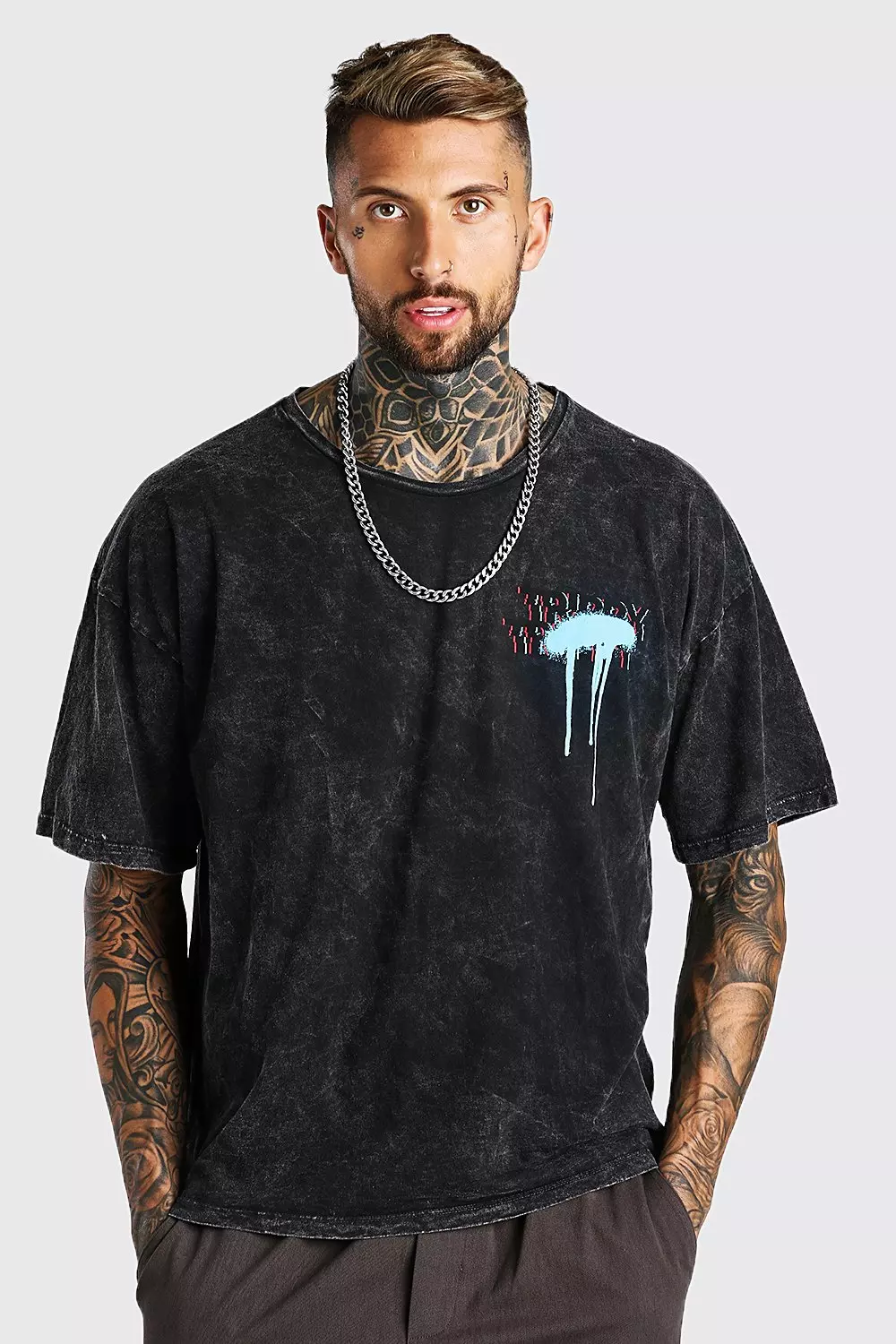 Oversized Acid Wash Trippy Graffiti T-Shirt alternative image