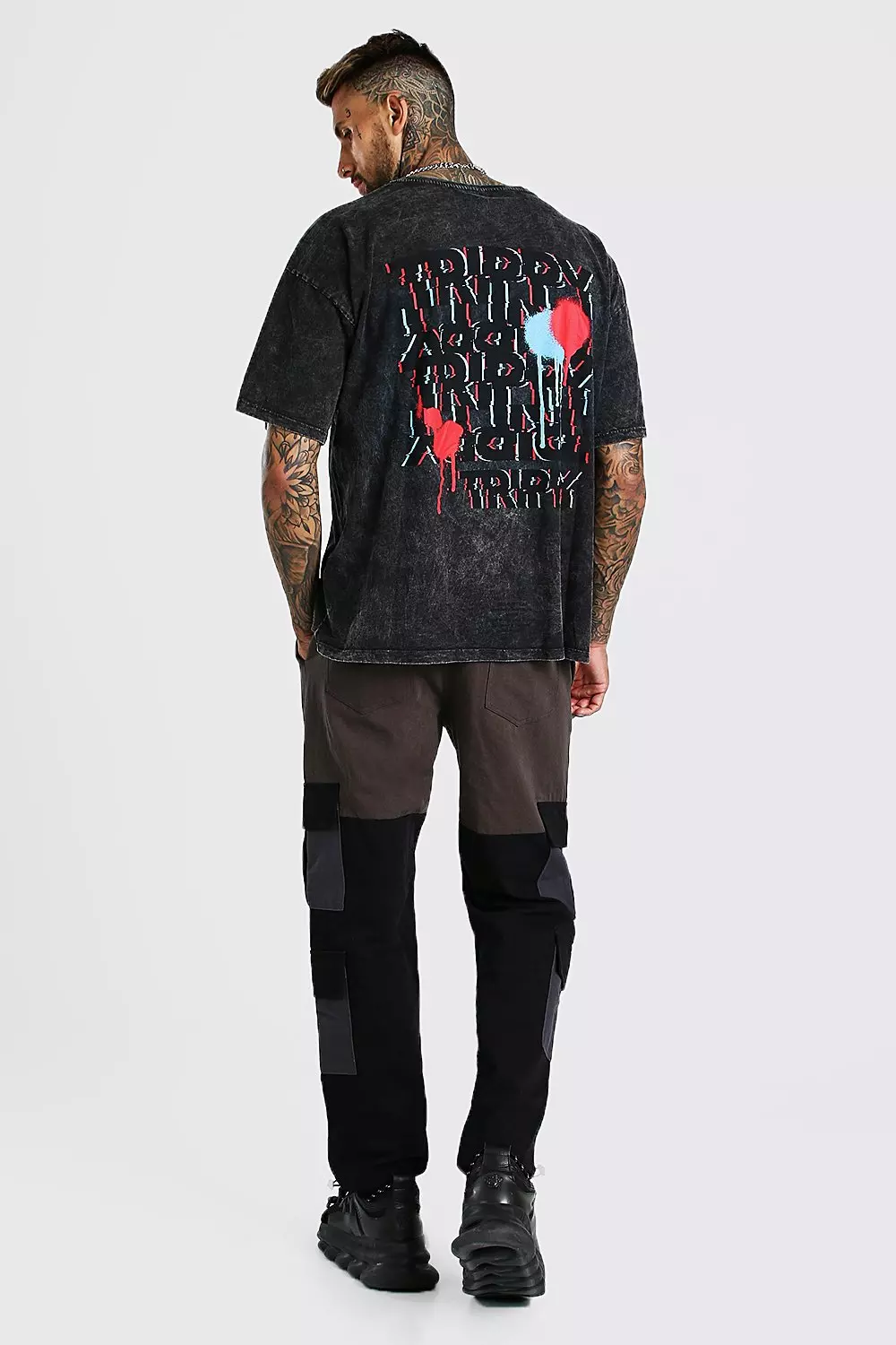 Oversized Acid Wash Trippy Graffiti T-Shirt alternative image