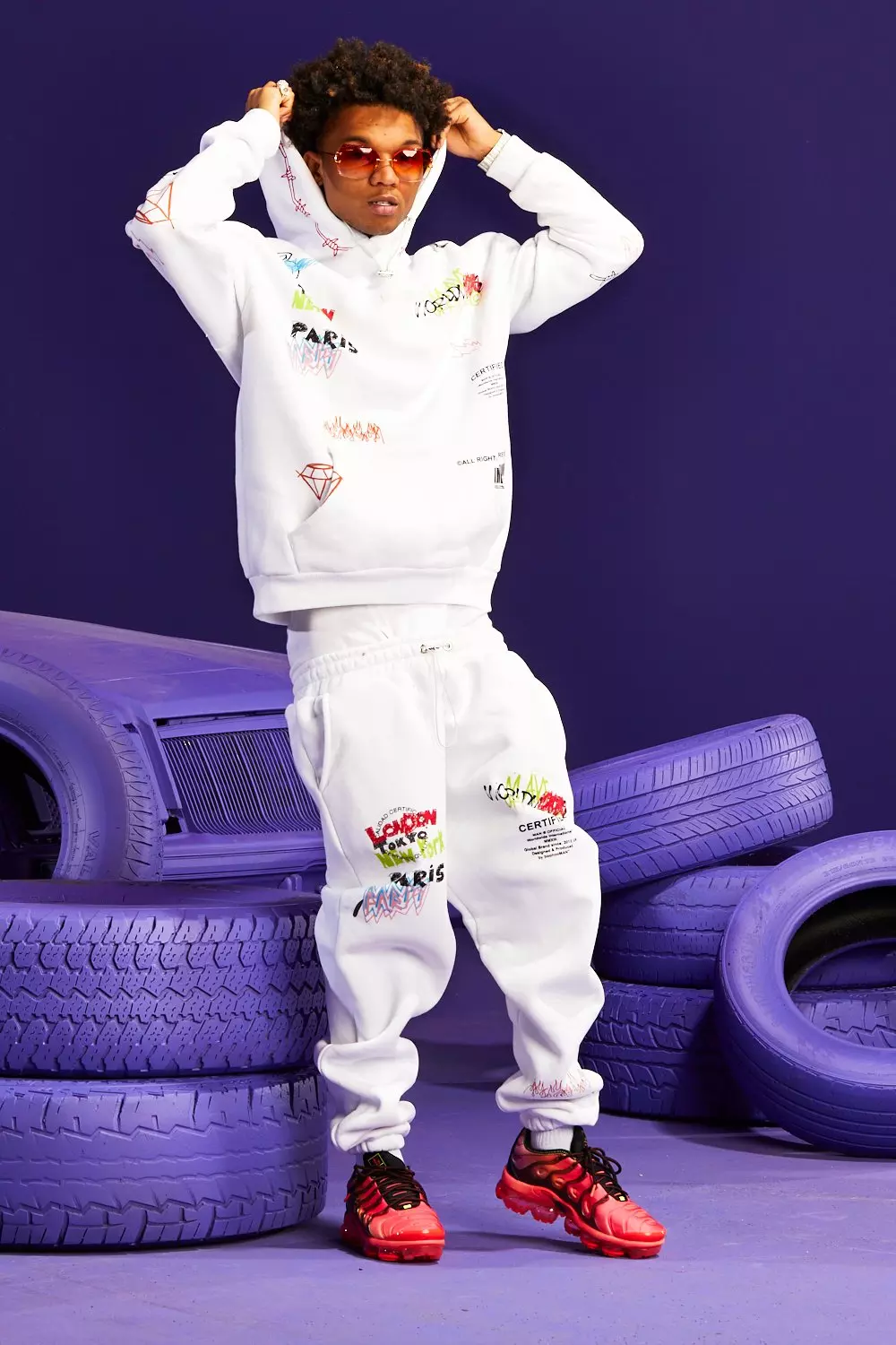 Official Worldwide Printed Tracksuit and Facemask boohooMAN