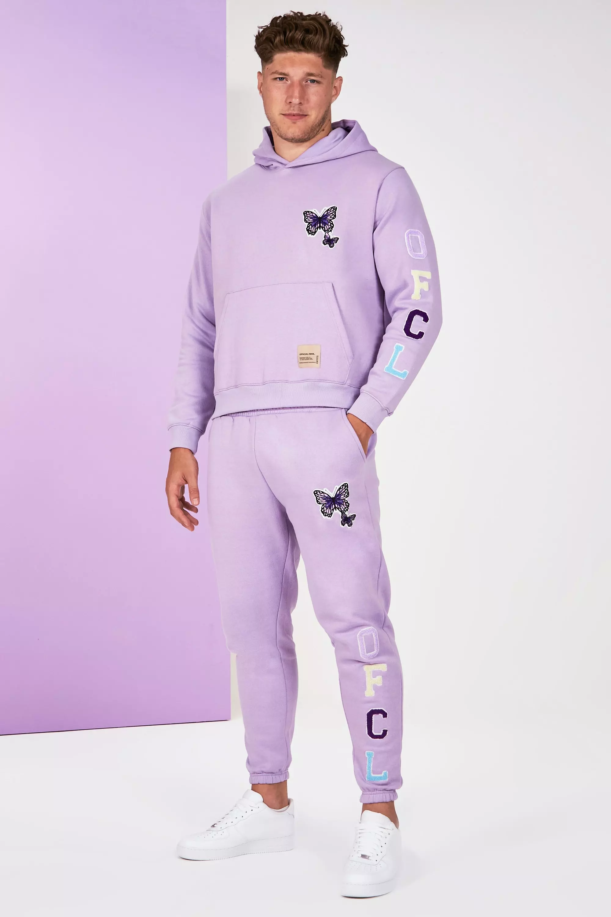 Plus Size Butterfly Text Tracksuit boohooMAN UK