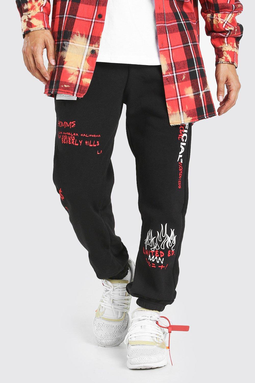 black graphic sweatpants