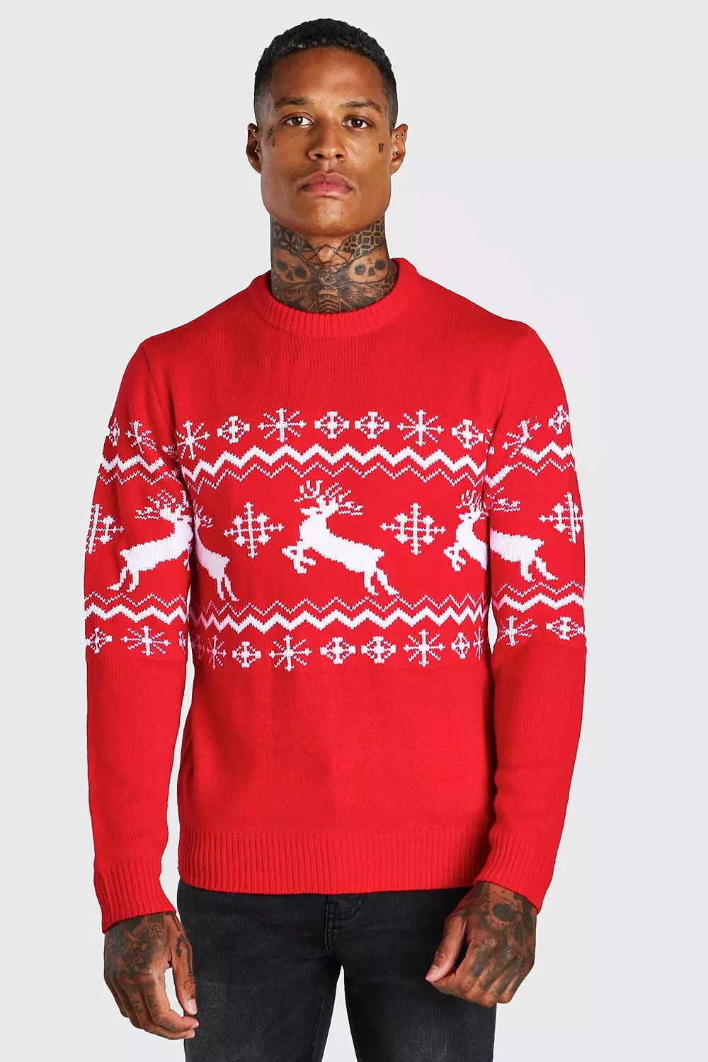 Red Reindeer Fair Isle Christmas Jumper alternative image