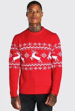 Reindeer Fair Isle Christmas Sweater Red