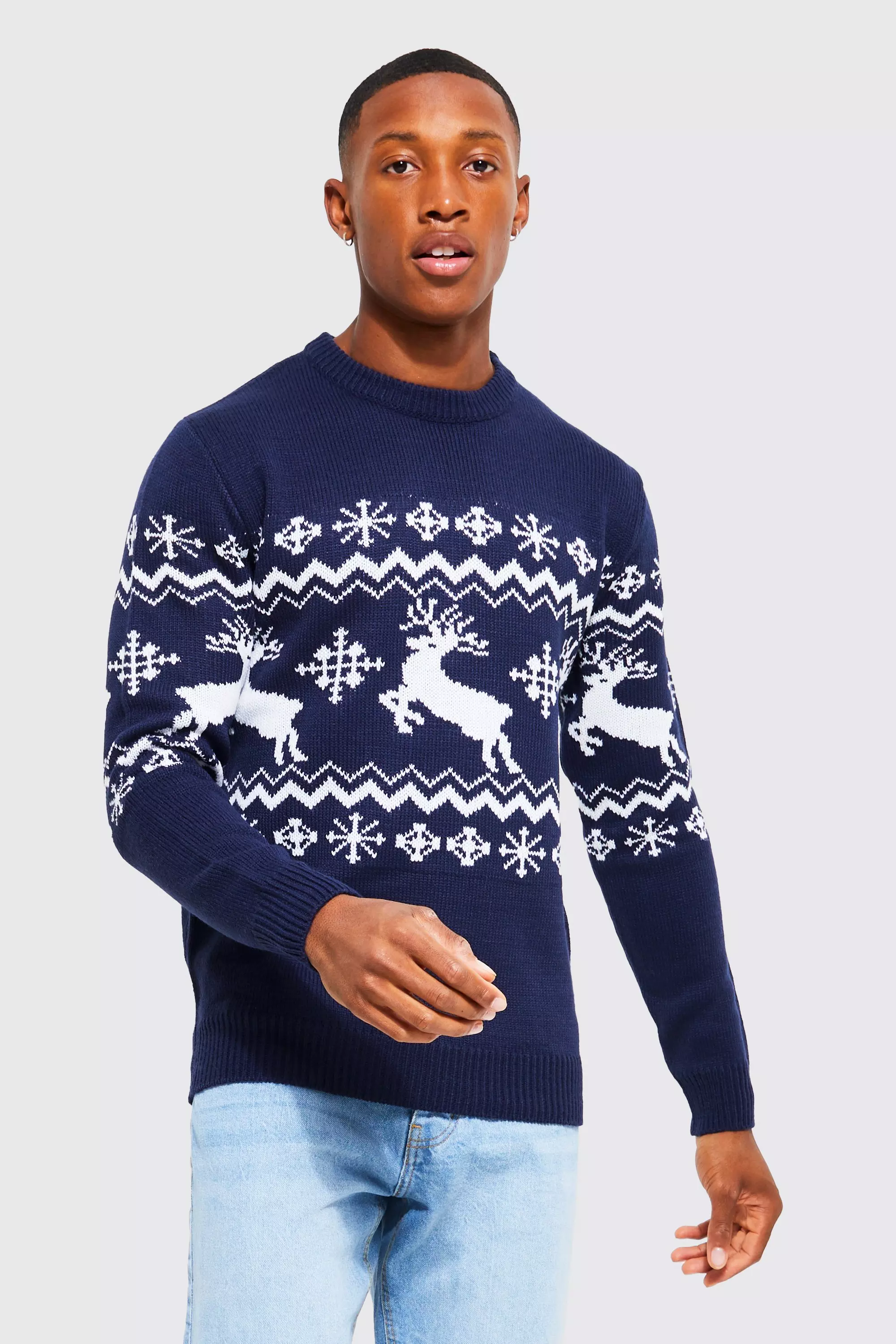 Navy Reindeer Fair Isle Christmas Sweater