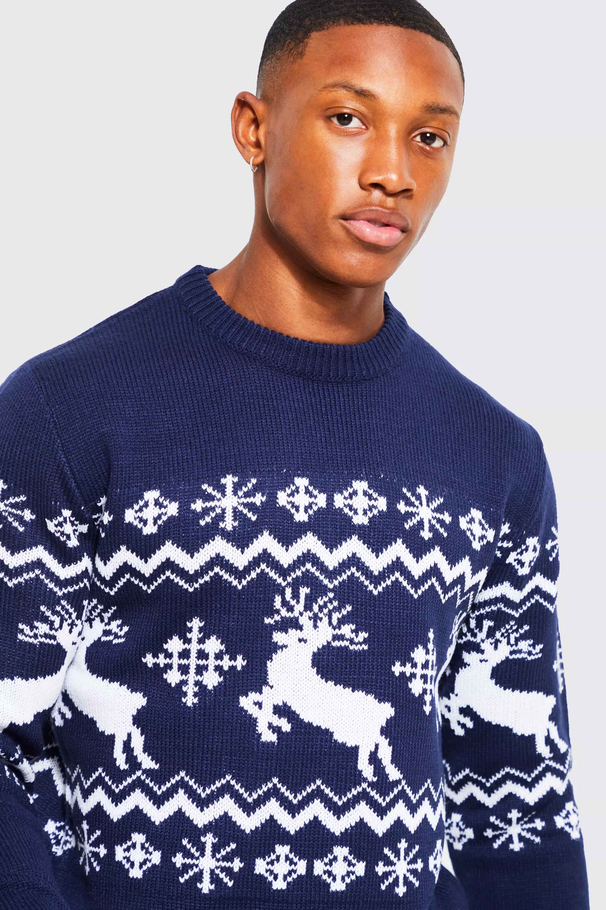 Reindeer Fair Isle Christmas Sweater boohooMAN USA