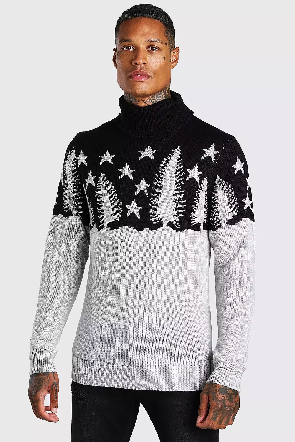 Black Muscle Fit Forest Roll Neck Christmas Jumper alternative image