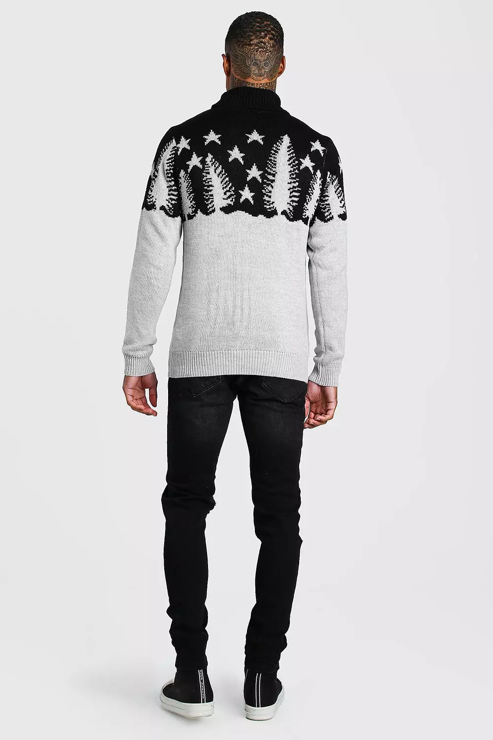 Black Muscle Fit Forest Roll Neck Christmas Jumper alternative image