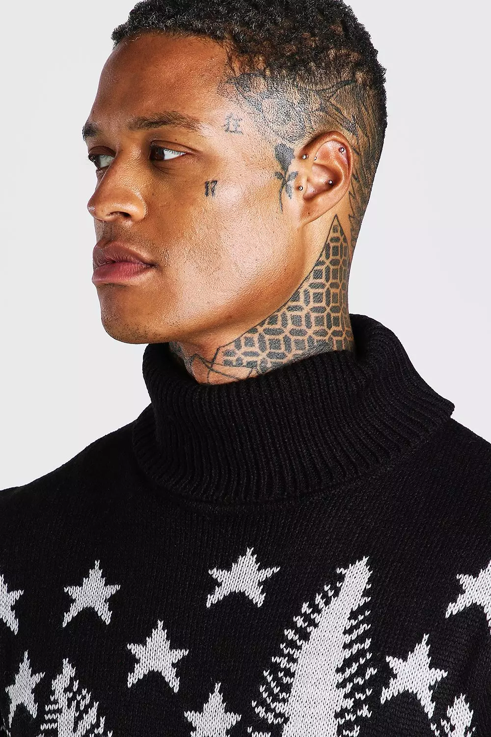 Black Muscle Fit Forest Roll Neck Christmas Jumper alternative image