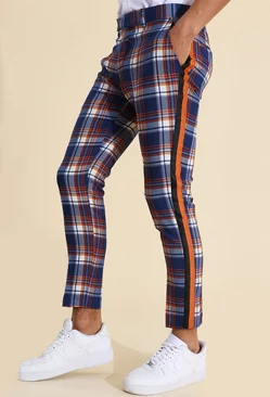 Super Skinny Check Taped Tailored Trouser blue
