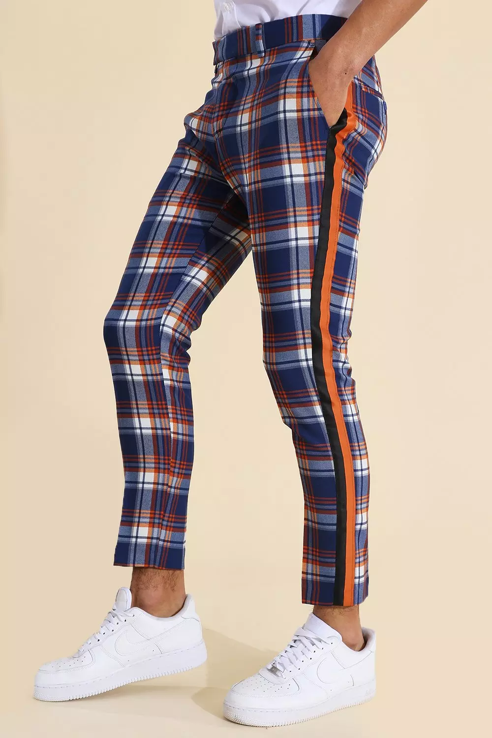 Super Skinny Check Taped Tailored Pants Blue