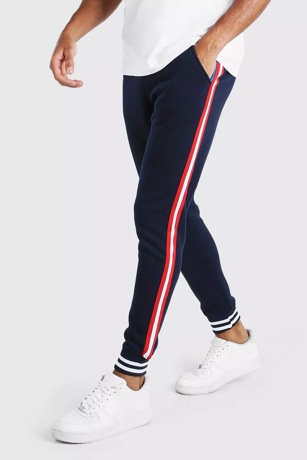 Skinny Fit Jogger With Side Tape boohooMAN UK