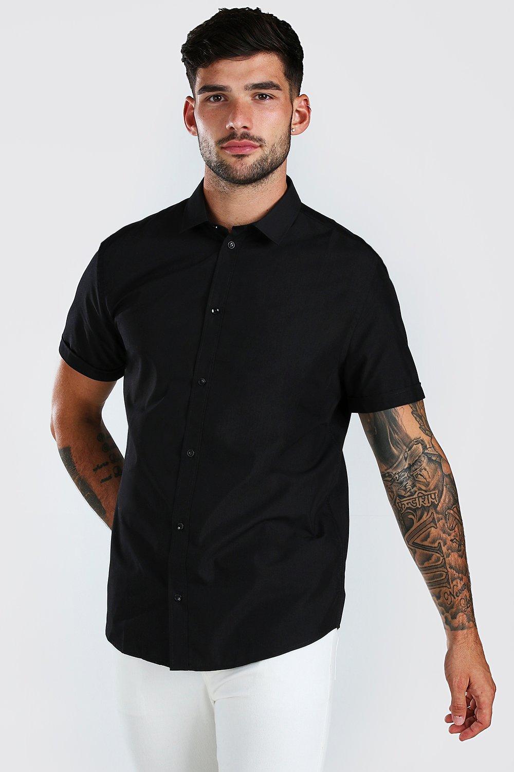 boohooMAN Men's Short Sleeve Muscle Fit Denim Shirt