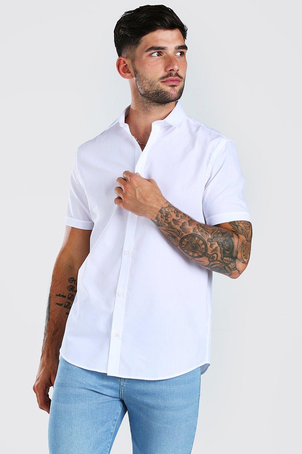 boohooMAN Men's Short Sleeve Denim Shirt