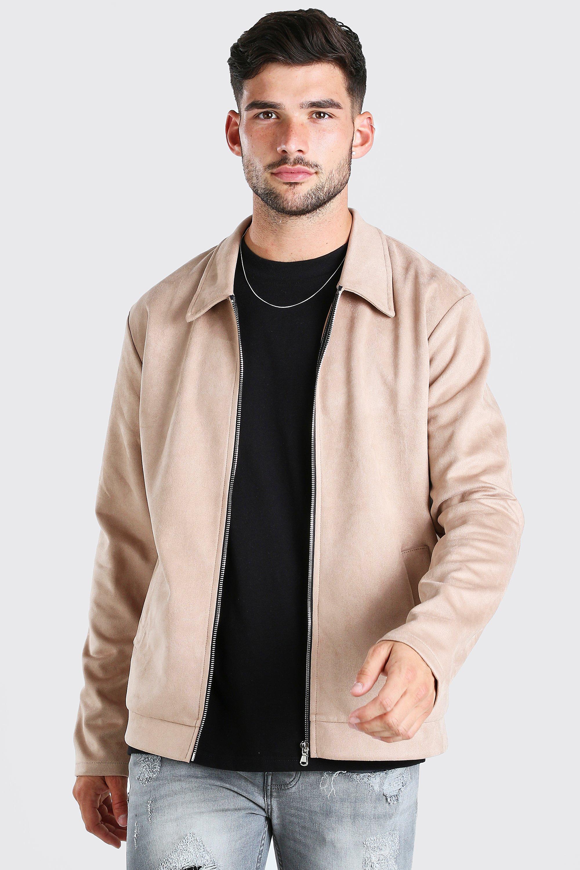 Faux Suede Unlined Harrington Jacket | boohooMAN USA