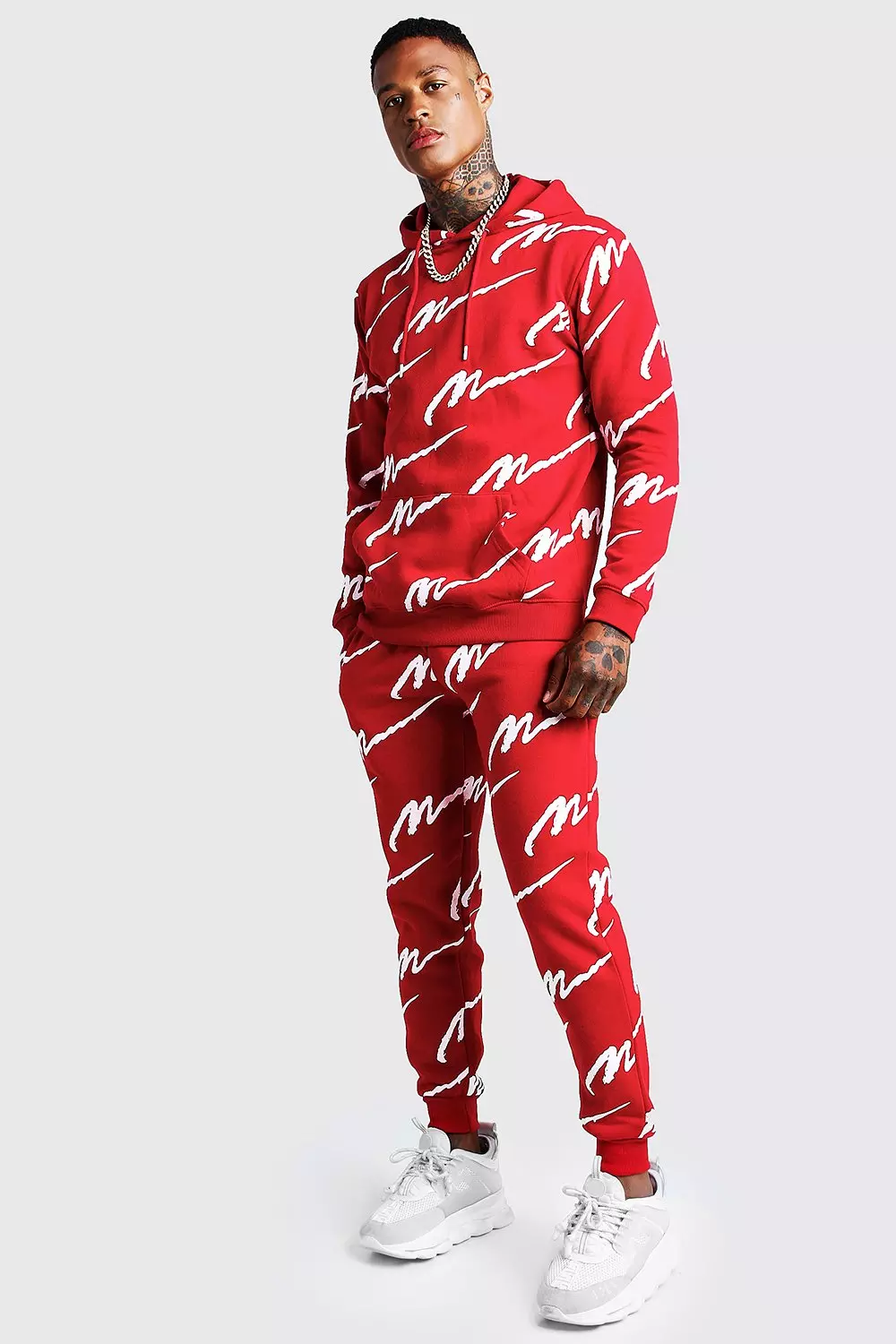 All Over MAN Printed Hooded Tracksuit boohooMAN UK