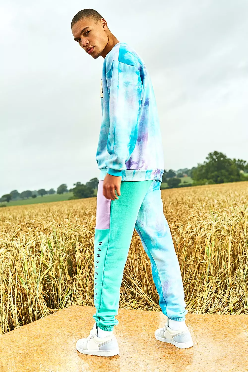 Varsity Homme Tie Dye Colour Block Joggers boohooMAN USA