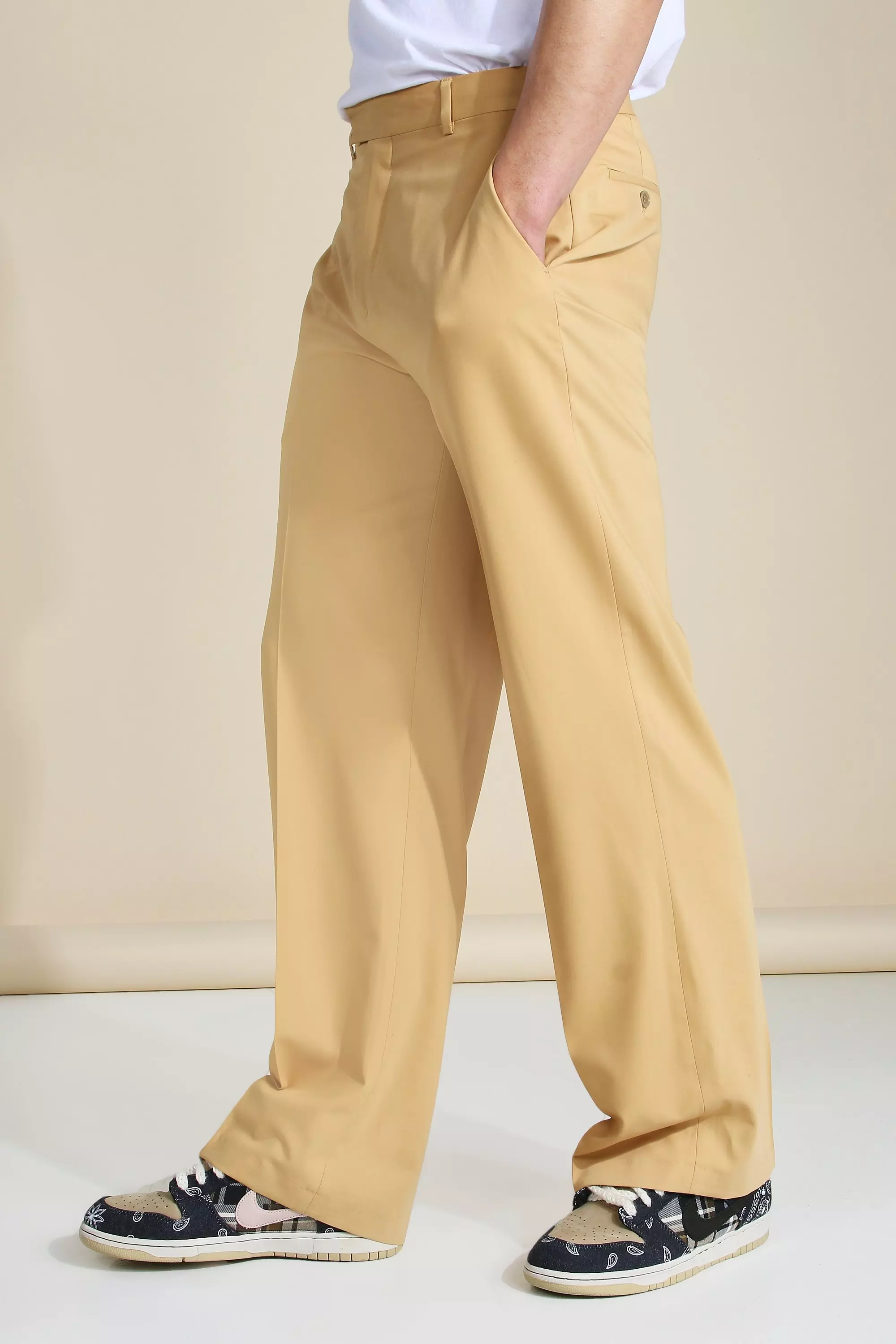 Taupe Beige Wide Leg Tailored Trouser