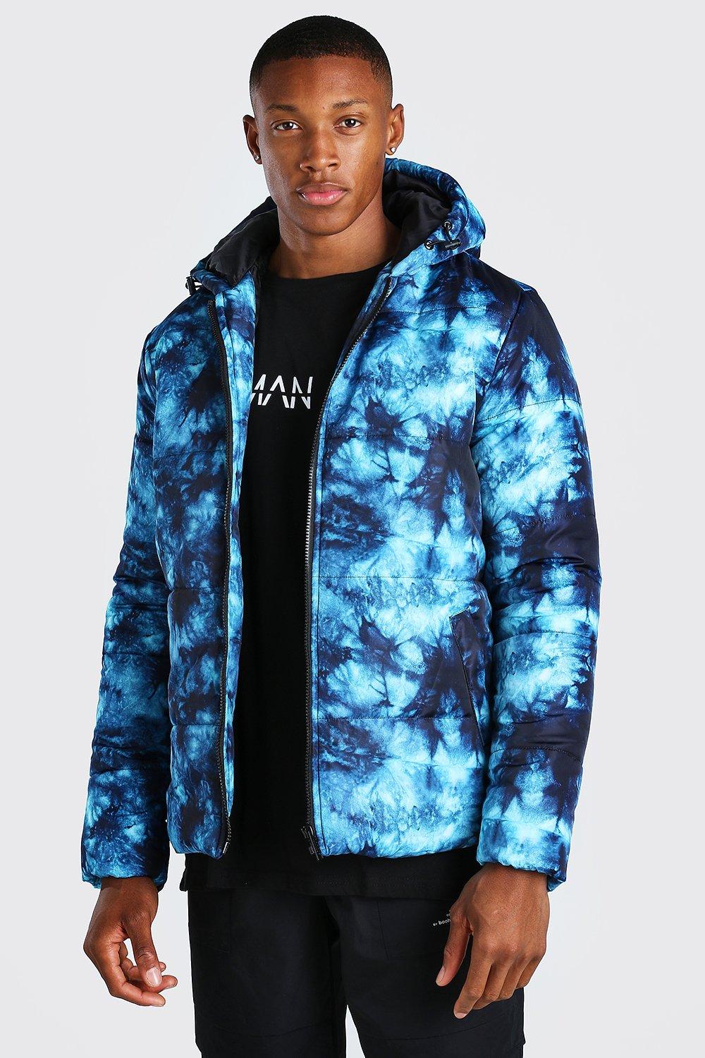 All In Motion, Unisex Blue Tie Dye Watercolor Short Puffer Jacket, M (8/10)