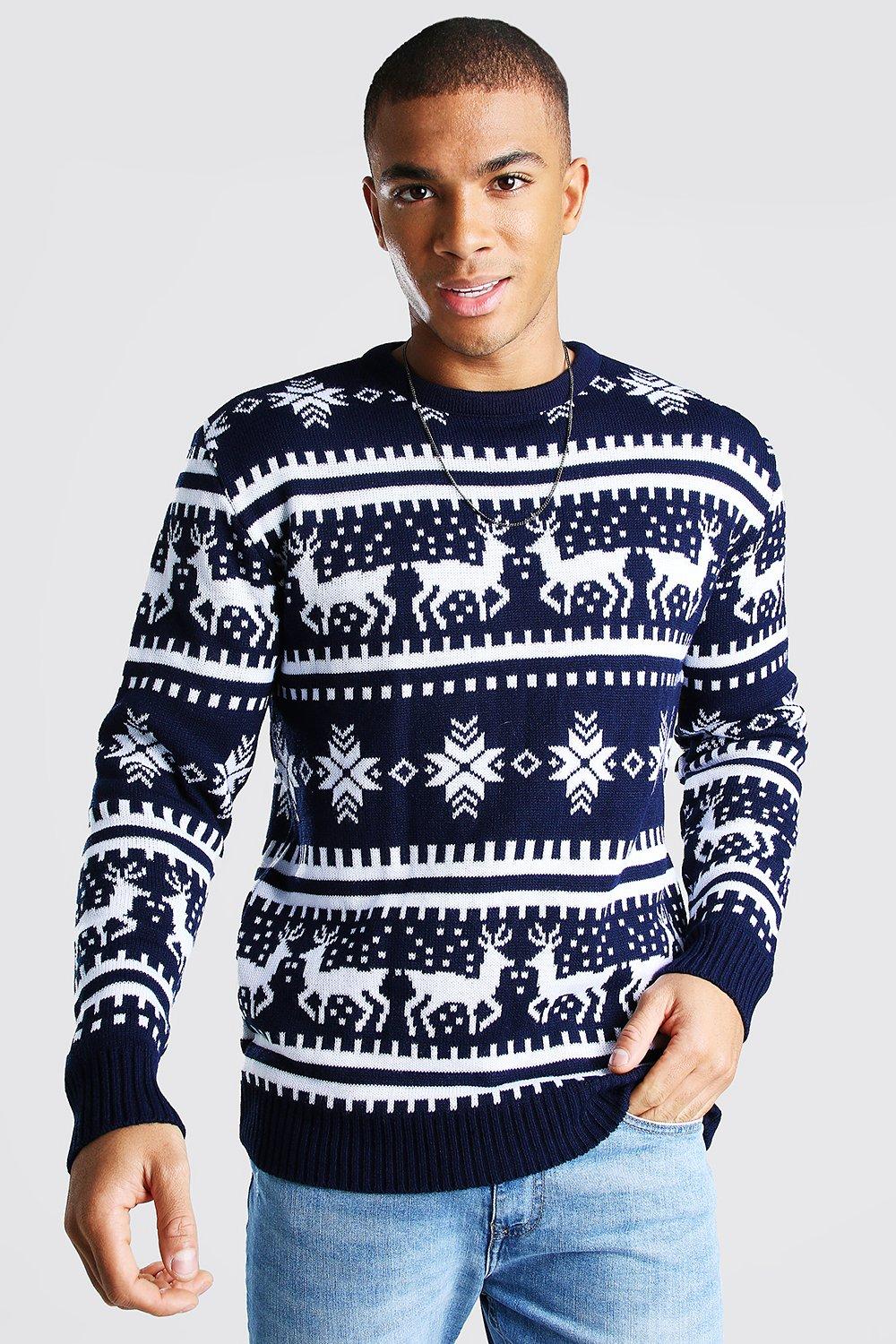 Reindeer Fair Isle Christmas Jumper | boohooMAN UK