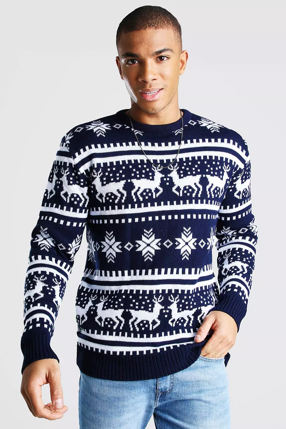 Navy Reindeer Fair Isle Christmas Jumper alternative image