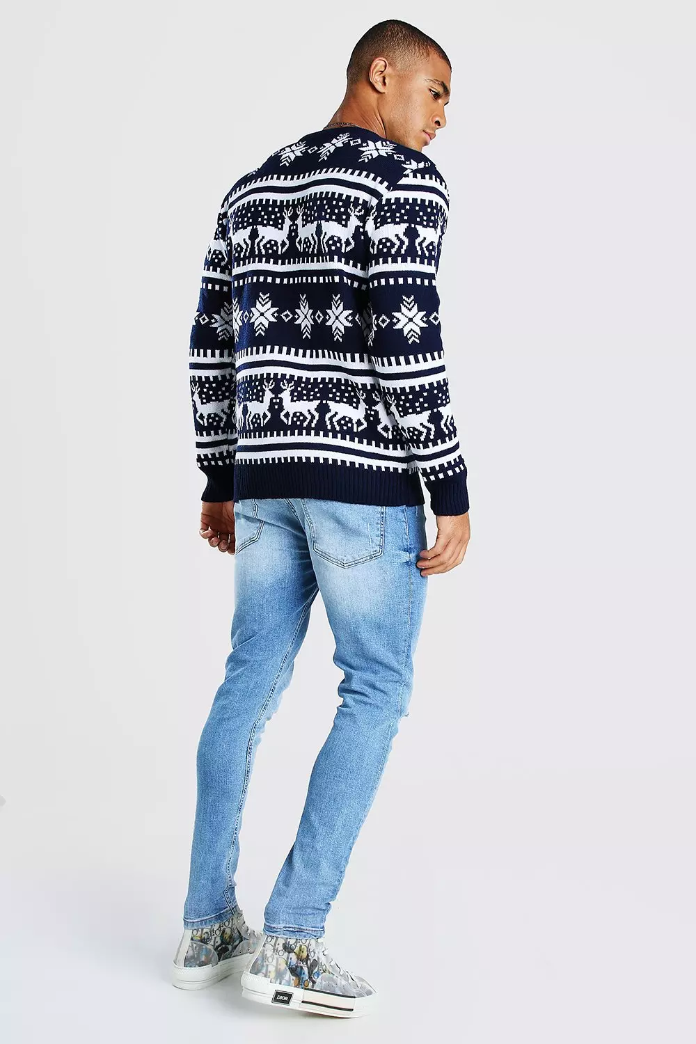 Navy Reindeer Fair Isle Christmas Jumper alternative image