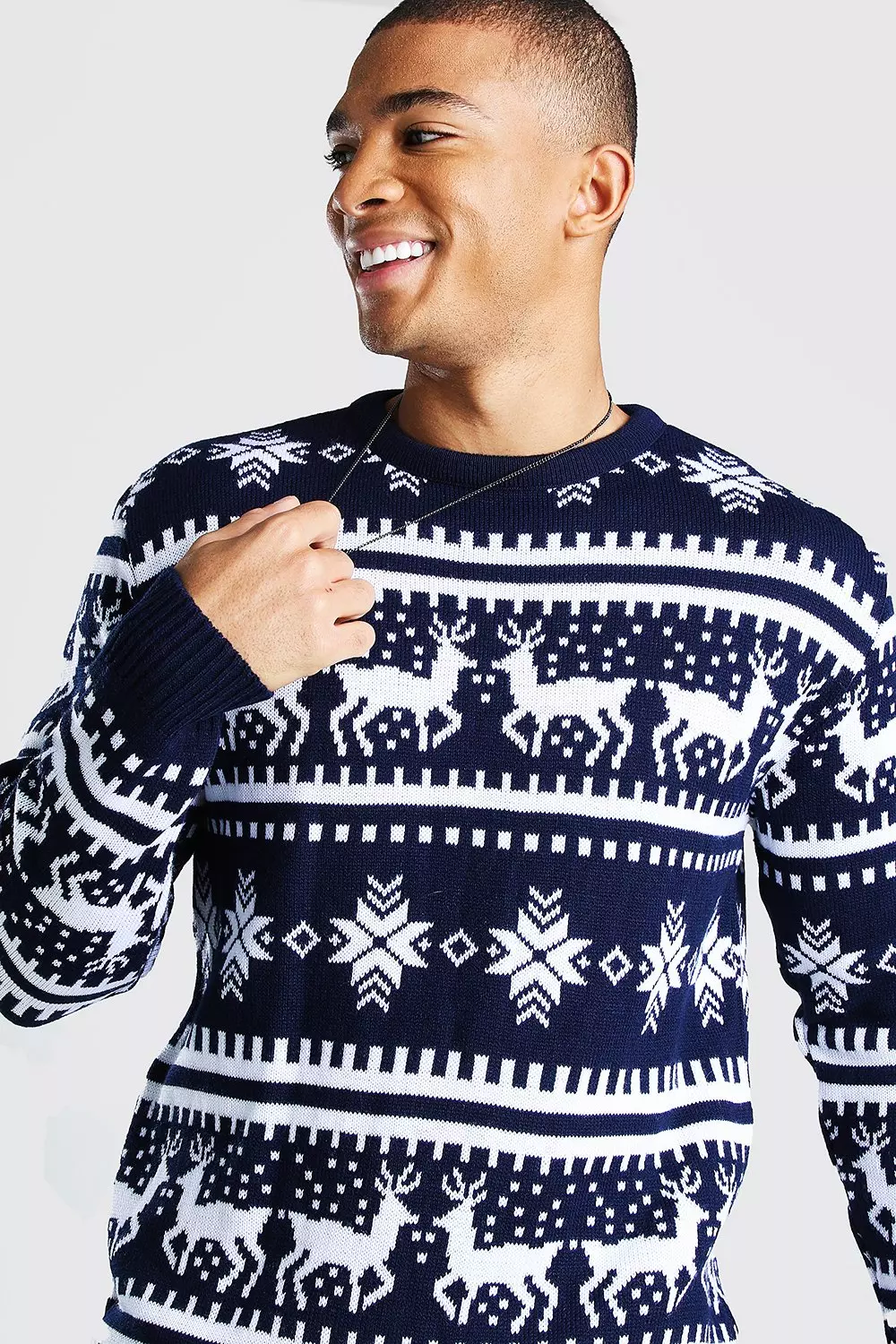 Navy Reindeer Fair Isle Christmas Jumper alternative image