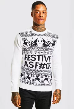 White Festive Slogan Knitted Christmas Sweater