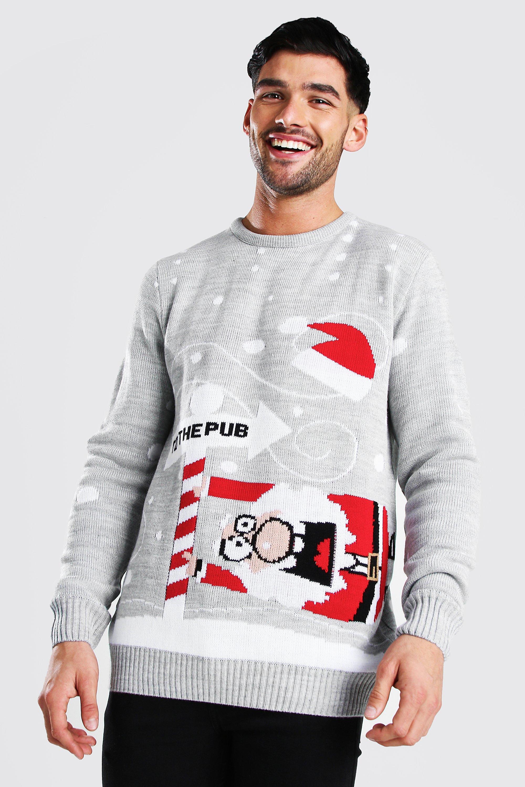 To The Pub Knitted Christmas Jumper | boohooMAN UK