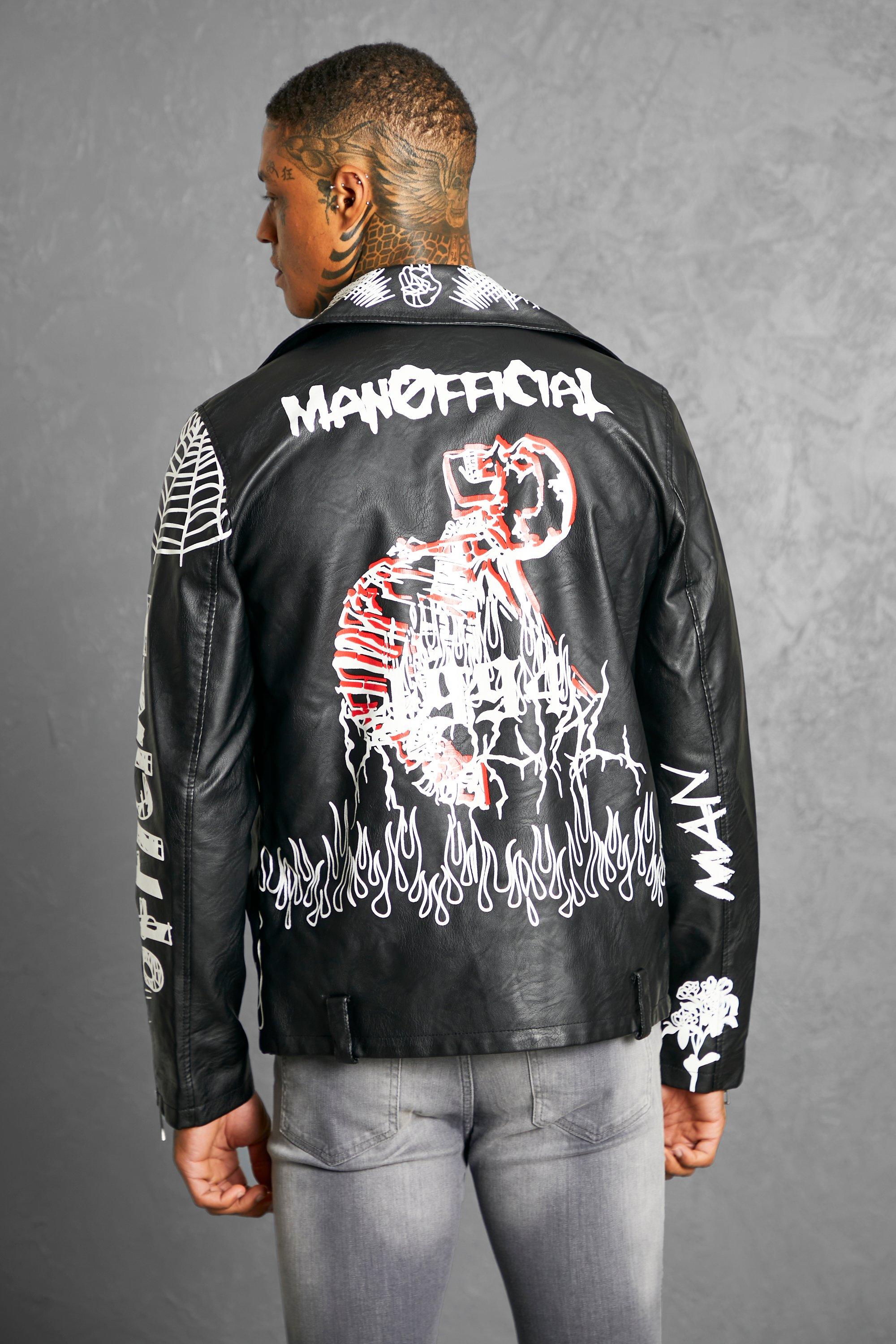 Graffiti Printed Biker Jacket