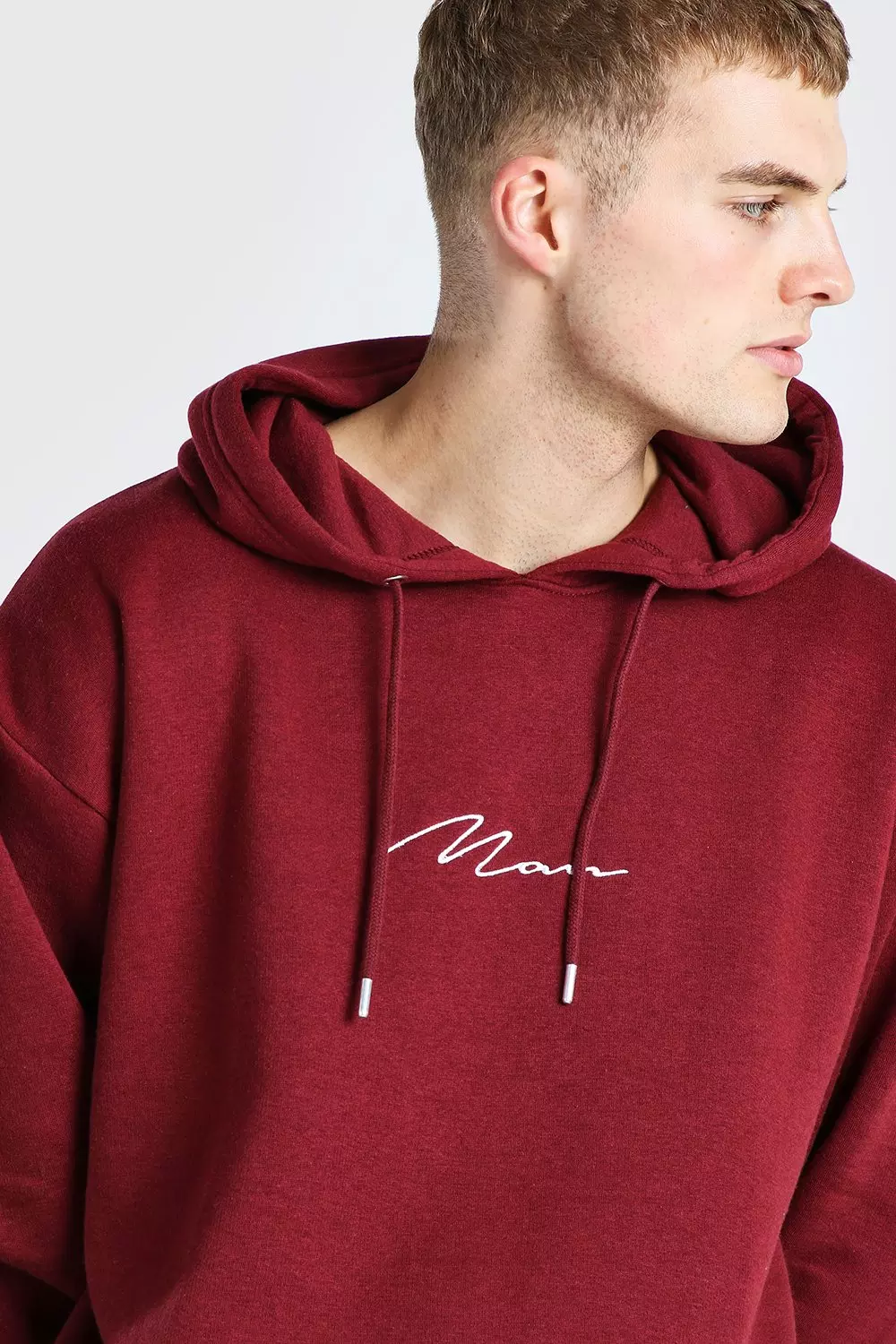 Red boohooman hoodie sale