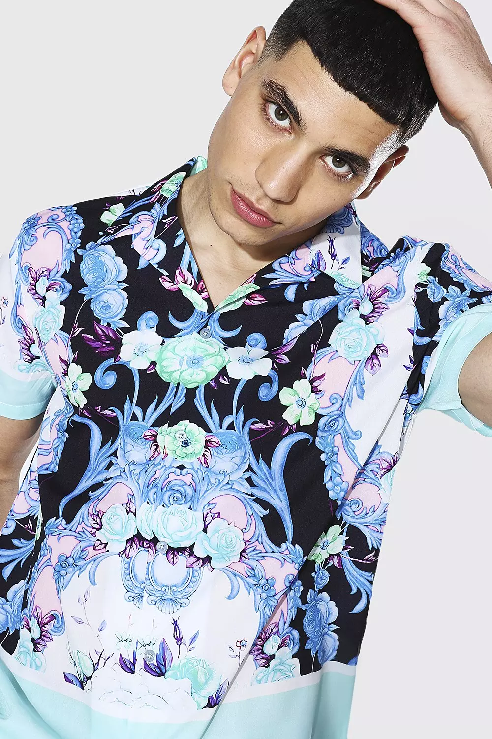 Mint Short Sleeve Floral Print Shirt alternative image