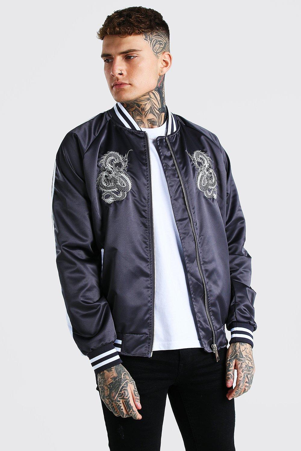 Embroidered satin bomber jacket