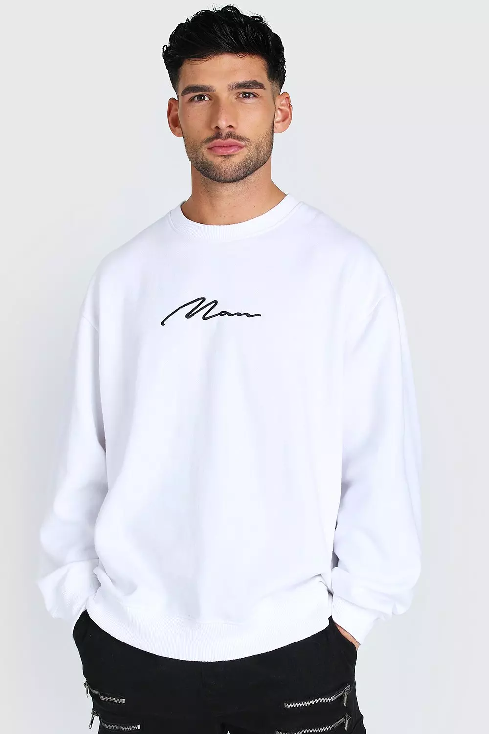 Boohooman white sweatshirt sale