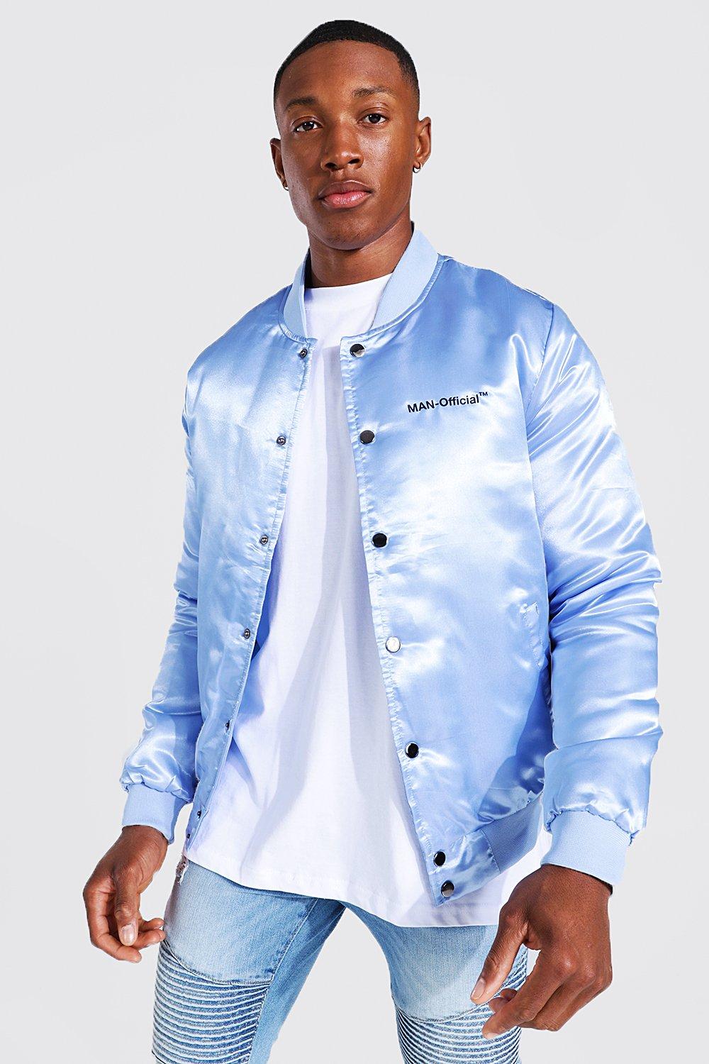 Baby Blue Satin Bomber Jacket for Women