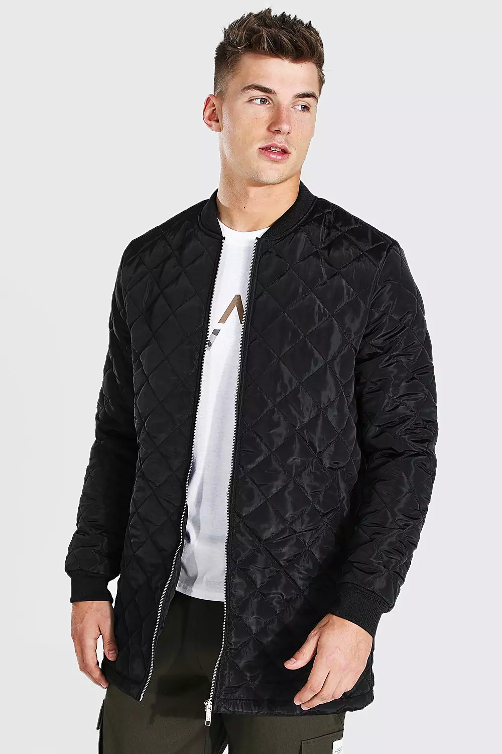 Black Longline Quilted Bomber