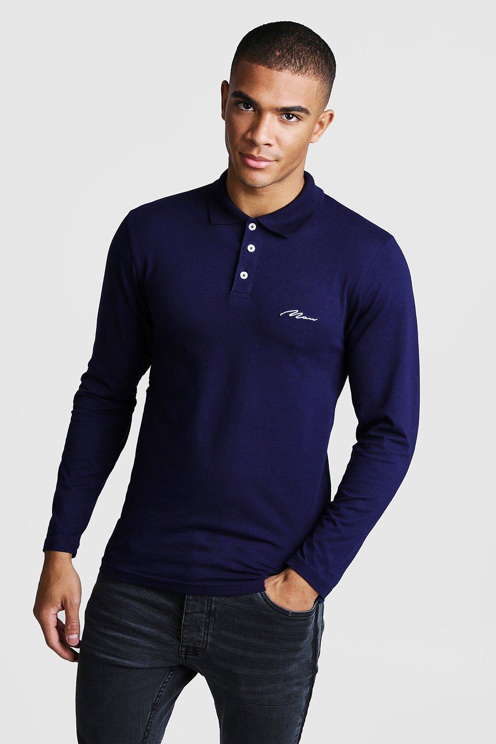 muscle fit long sleeve polo shirt