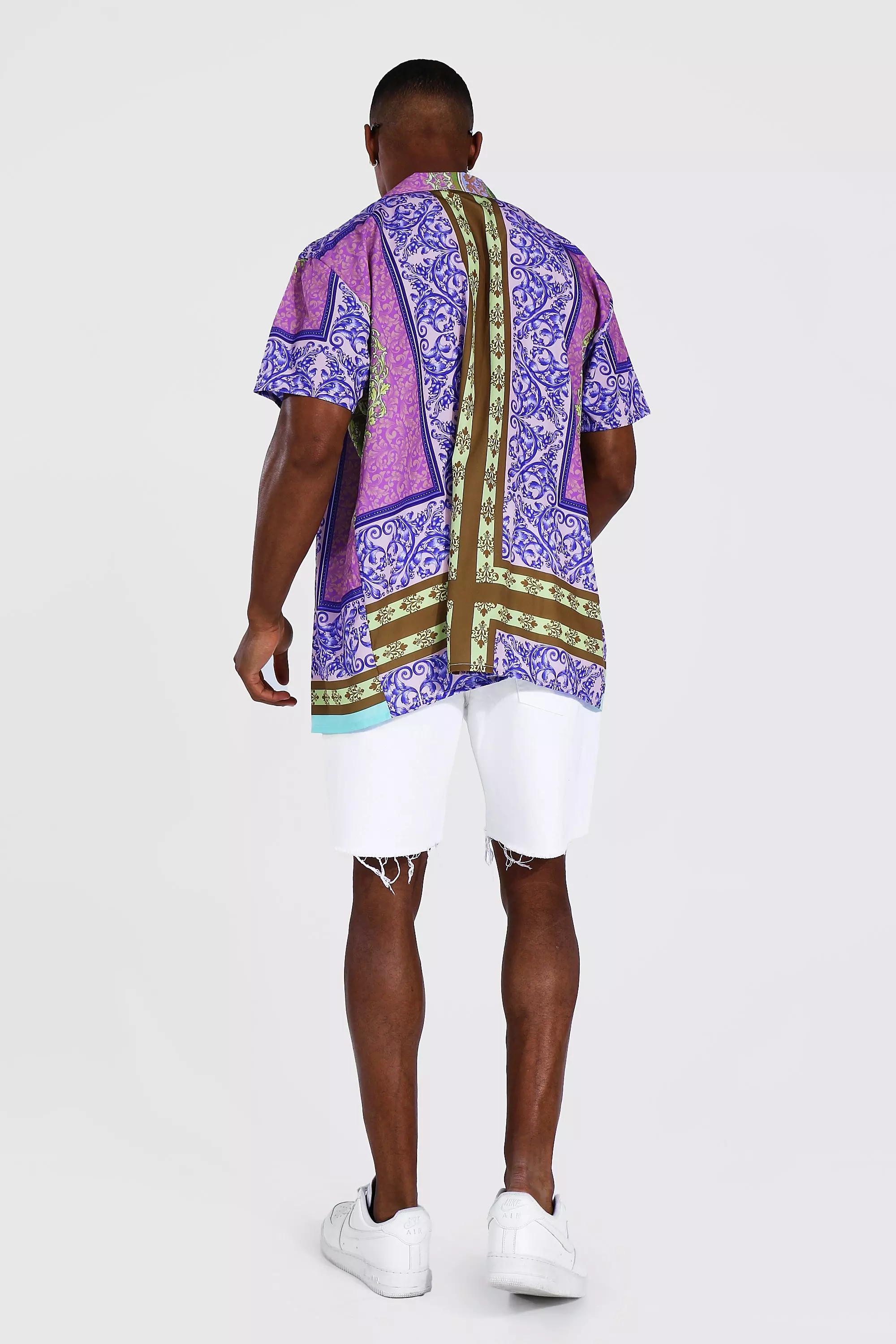 Lilac Oversized Short Sleeve Revere Baroque Border Shirt alternative image