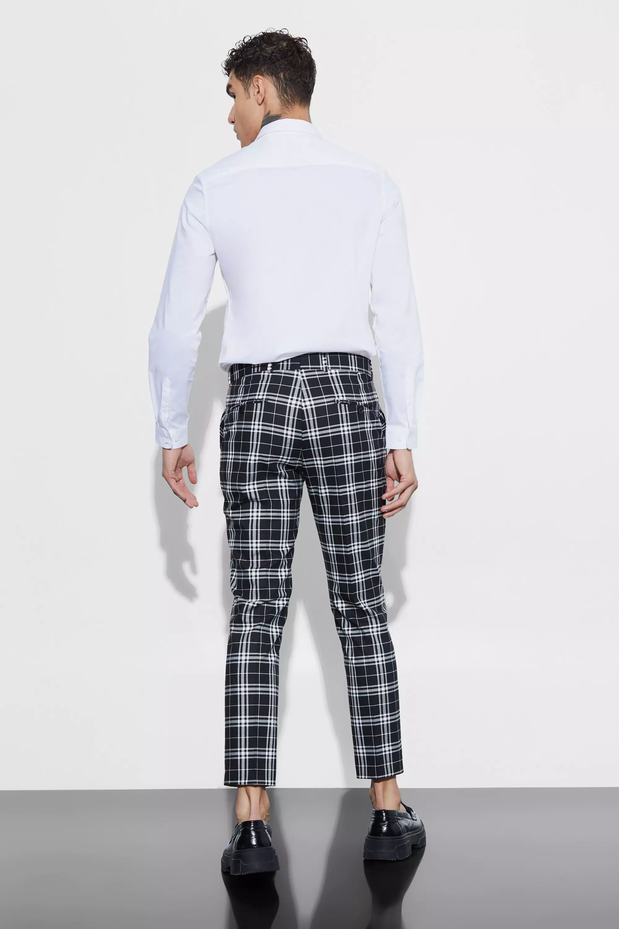 Mono Tartan Cropped Smart Pants boohooMAN USA