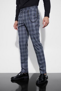 Large Check With Chain Detail Smart Pants