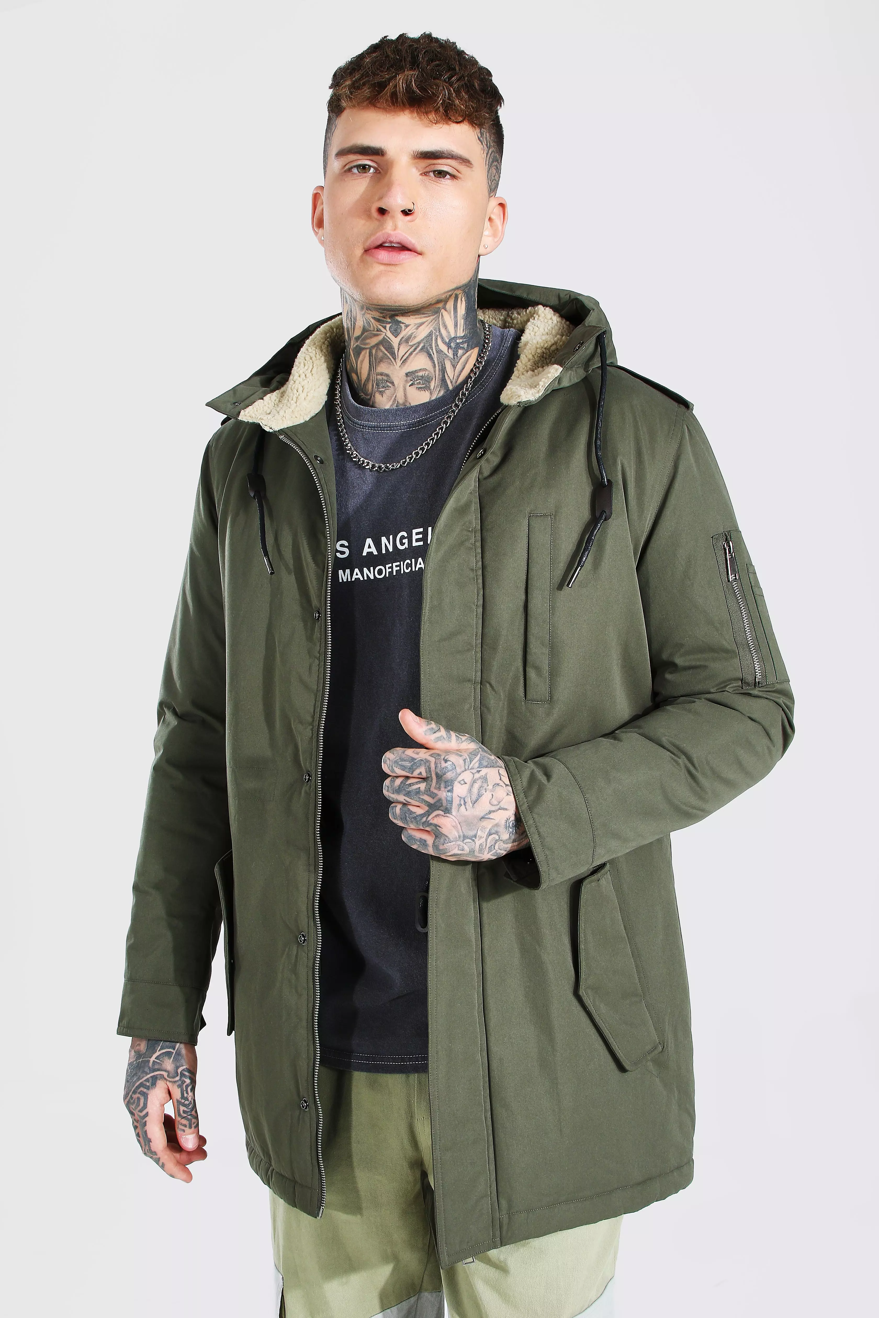 Parka Coat With Borg Lined Hood boohooMAN