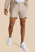 Taupe Linen Fixed Waistband Smart Shorts