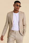 Linen Single Breasted Suit Jacket, Taupe